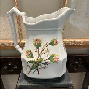 Vintage ironstone Rose Pitcher with Floral Design